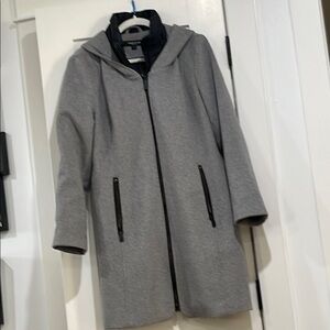Gray Hooded Coat with Black Accents